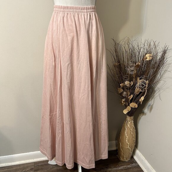 Lands' End Dresses & Skirts - Vtg LAND'S END Maxi Skirt 100% Cotton Knit Elastic Waist Pockets Pink Sz ST USA